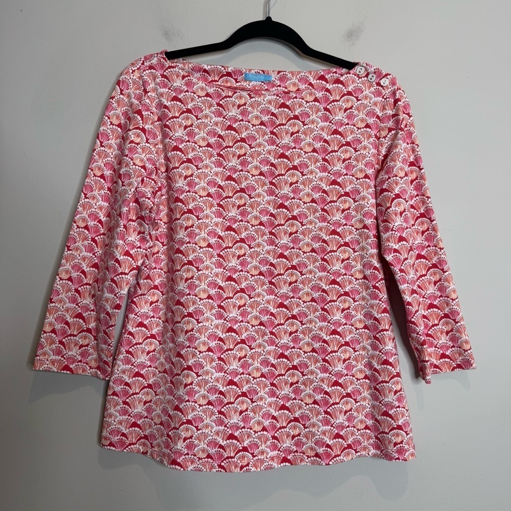J McLaughlin Wavesong Tee Pink Geometric Large Preppy Catalina Cloth Boat Neck
